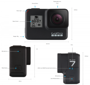 Hero 7 Black's Design - Front, Left and Back views