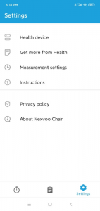 Nexvoo Chair App - Settings Menu