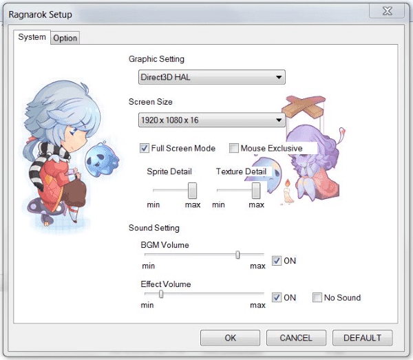 Ragnarok Online Setup Window