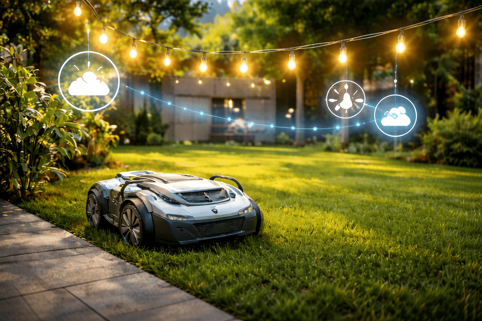 Smart outdoor technology managing lawn and lighting automatically