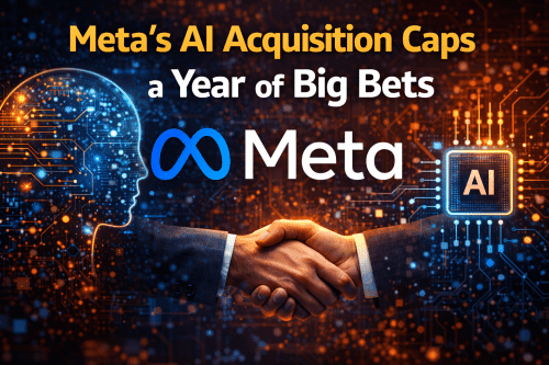 Meta AI acquisition featured image showing Meta logo with AI symbols and acquisition concept