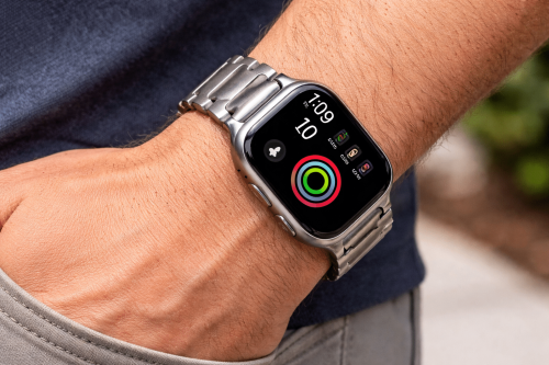 WITHit Titanium Band for Apple Watch in use on wrist WITHit Titanium Band for Apple Watch in use on wrist