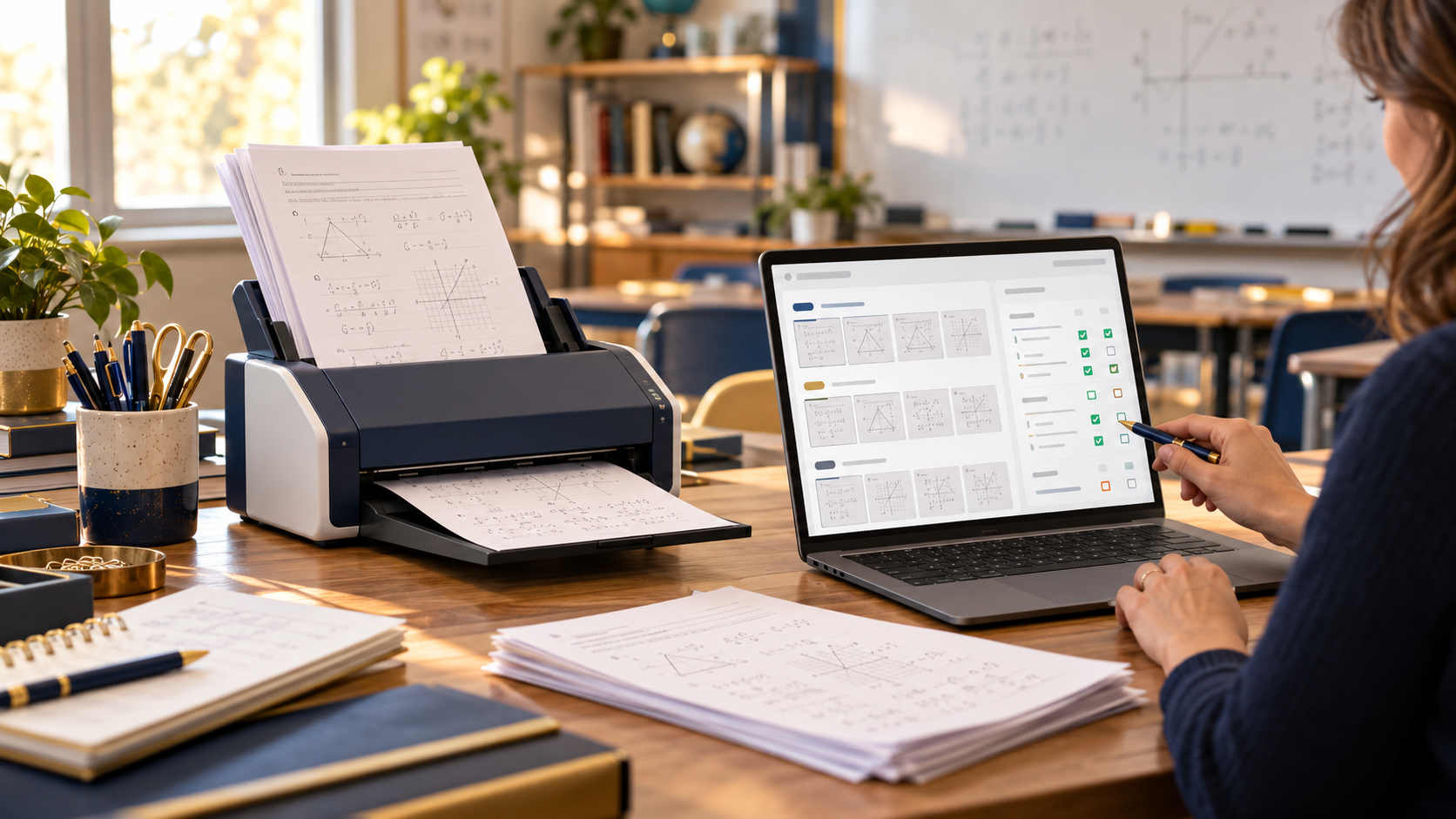 Brother ADS-1300 scanner creating a digital grading workflow for paper classroom assignments