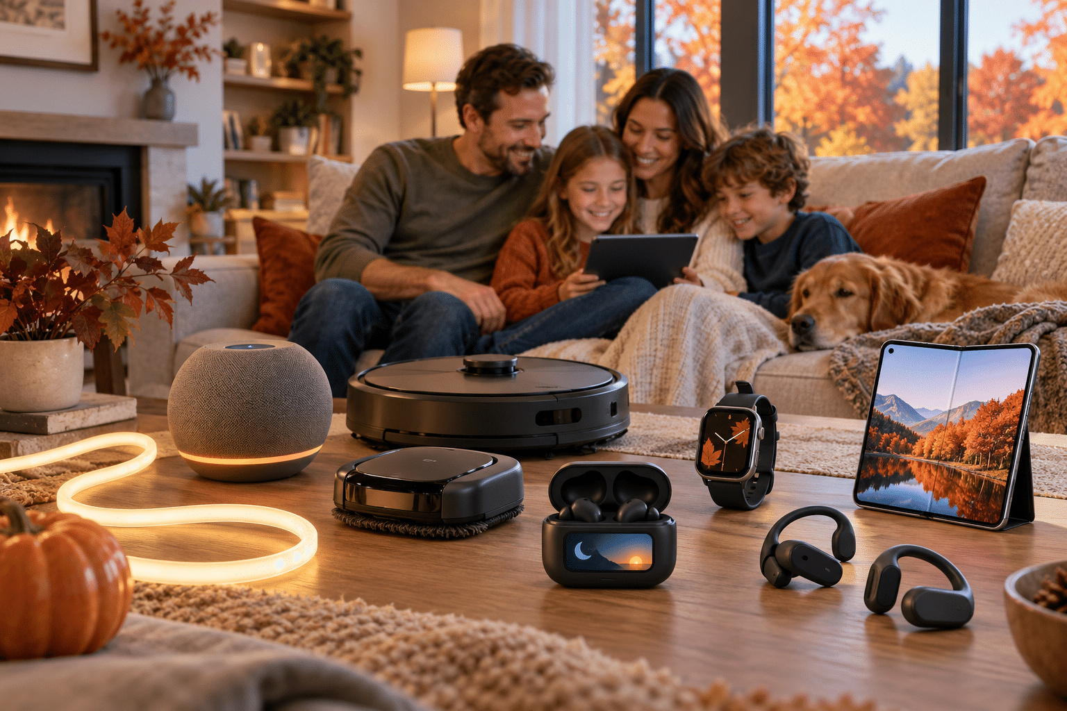Cozy Autumn Family Tech Gathering Fall gadgets for families bring smarter cleaning, sleep, security and home automation to busy households with some big 2026 upgrades.