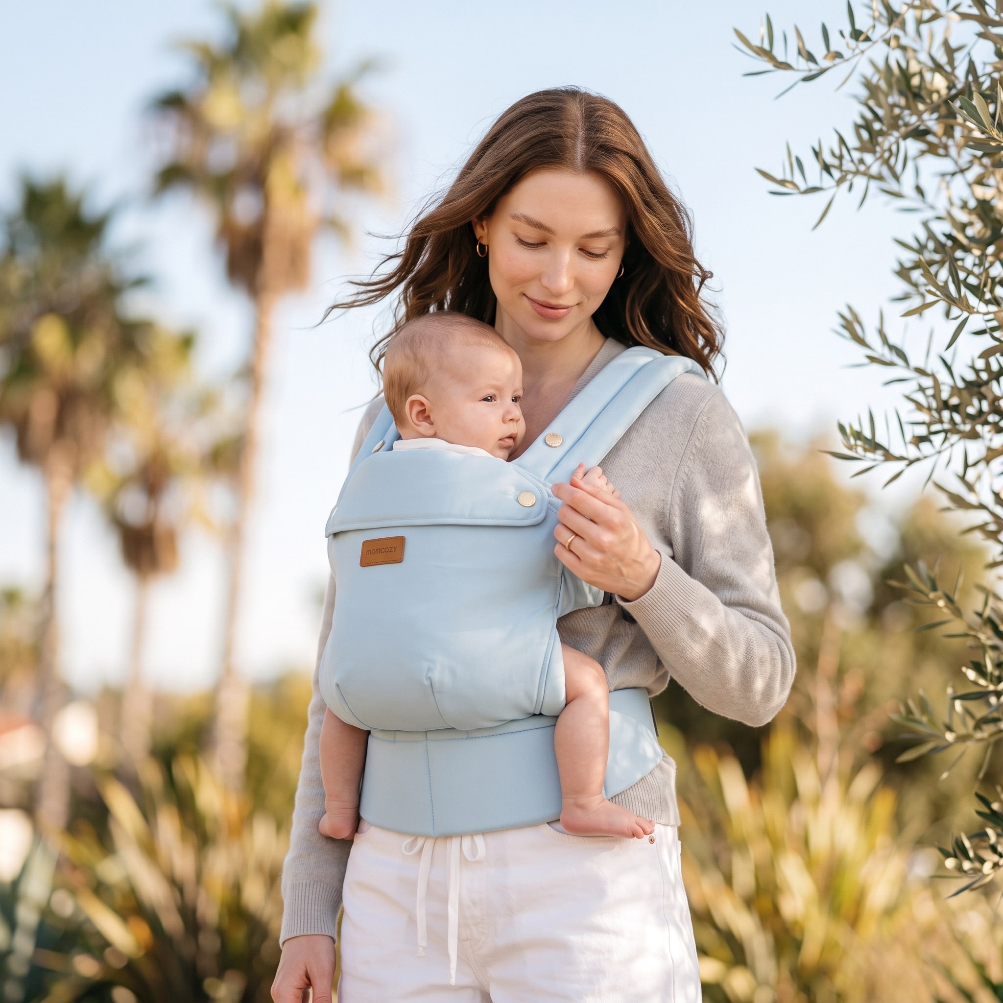 Momcozy PureHug Ergonomic Baby Carrier with adjustable straps and lumbar support for comfortable babywearing